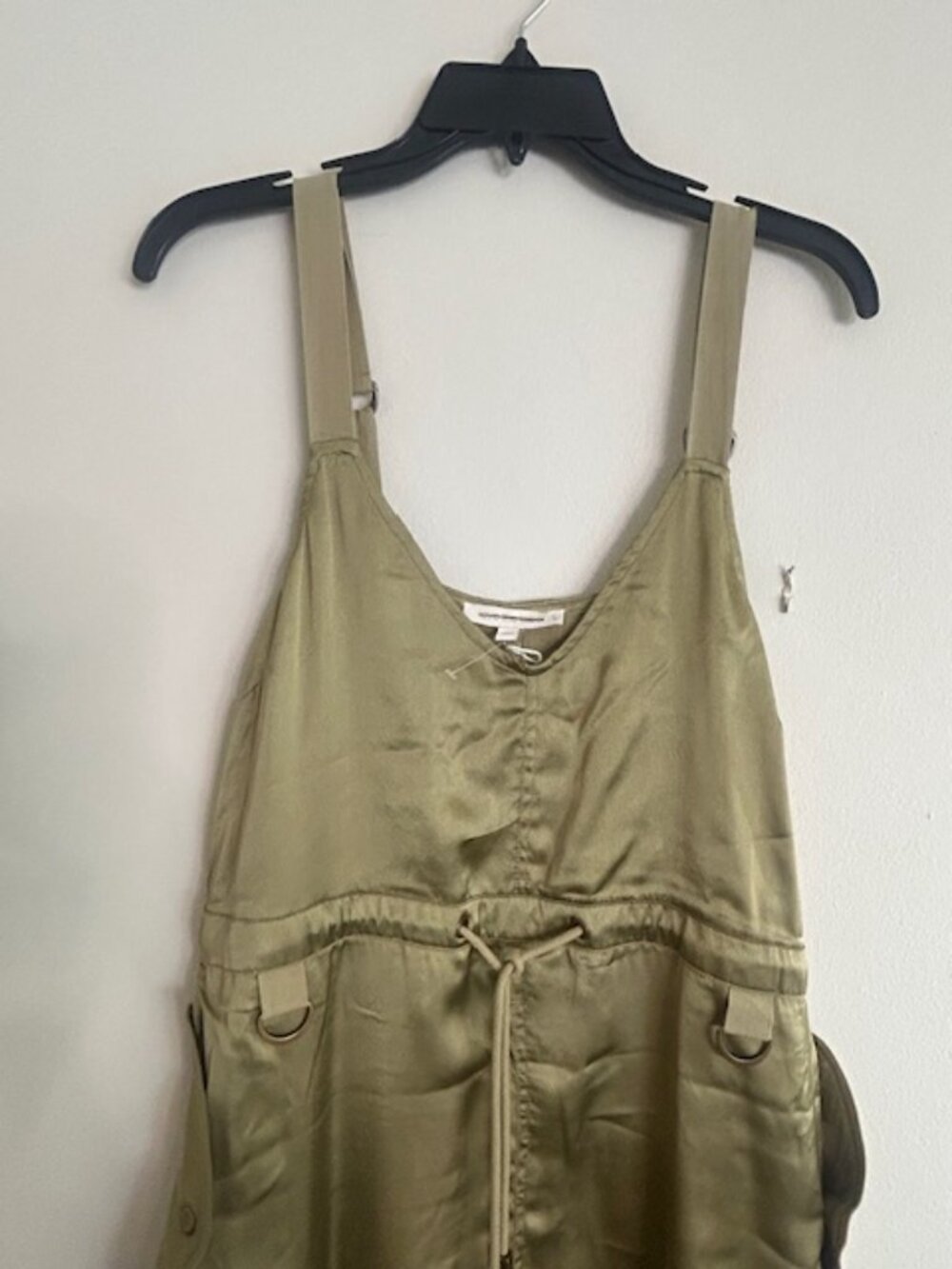 Anthropologie Love The Label Moss Green Utility Strap SatinJumper Midi Dress NWT - Picture 4 of 16